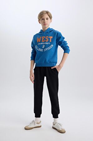 DeFacto Erkek Çocuk 2'li Takım Kalın Kapüşonlu Baskılı Sweatshirt Beli Lastikli Eşofman Altı D5672A824WNBE776