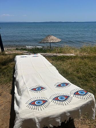 %100 Pamuk Çift Kat Müslin Plaj Havlusu - Göz