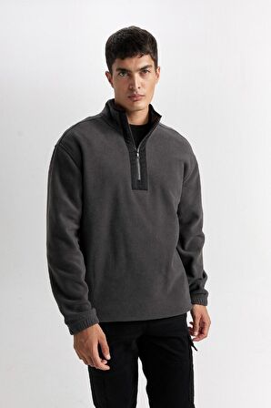 DeFacto Relax Fit Dik Yaka Fermuarlı Polar Sweatshirt D2688AX24AUAR9