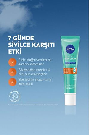 Nivea Derma Skin Clear Exfoliator Gece Arındırıcı Krem 40ml, Sivilce Karşıtı, Niasinamid, Yağlı Ciltler