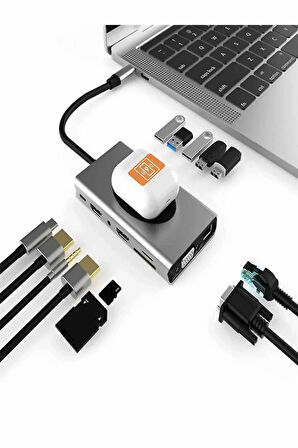 14IN1 HUB 10W Magsafe Özellikli VGA HDMI 3.5mm Sd/tf Kart TypeC To HDTV Pd USB 3.0 USBC