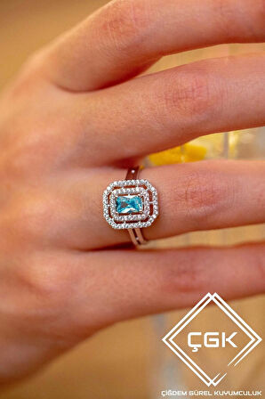 14 Ayar Turkuaz Çıtır Baget Tektaş Altın Yüzük