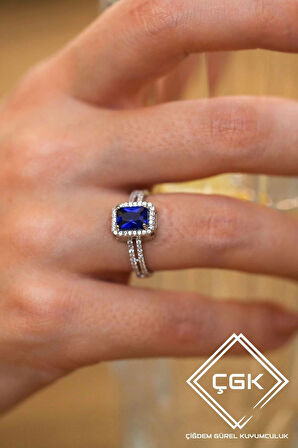14 Ayar Lacivert Baget Tektaş Altın Yüzük