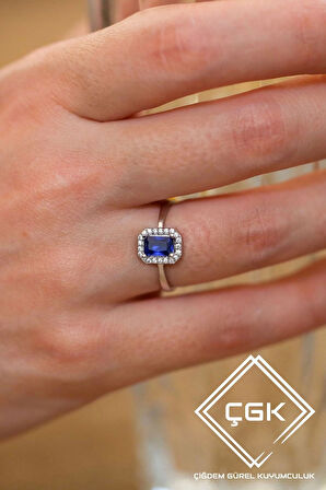 14 Ayar Lacivert Baget Tektaş Altın Yüzük
