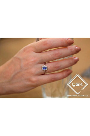 14 Ayar Lacivert Baget Tektaş Altın Yüzük