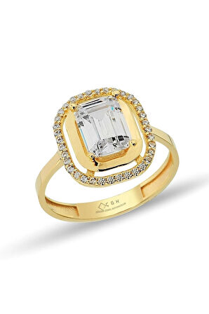 Aynalı Baget Altın Yüzük 14yeni0094