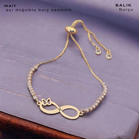 Baharın Canlılığını Yansıtan, Beyaz Taşlı ve Sonsuzluk Kelebek Motifli 14 Ayar Altın Plakalı Mart Bilekliği