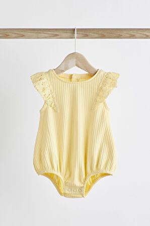 Next Baby % 100 Pamuklu Mavi Sarı Fırfırlı Kısa Kol 2’li Body Zıbın Set