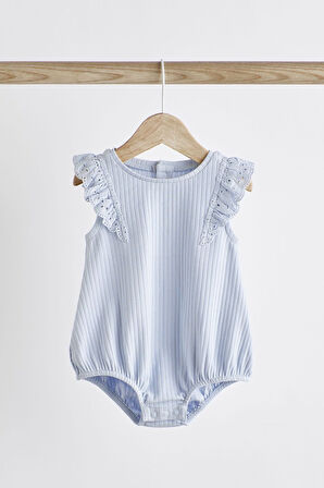 Next Baby % 100 Pamuklu Mavi Sarı Fırfırlı Kısa Kol 2’li Body Zıbın Set