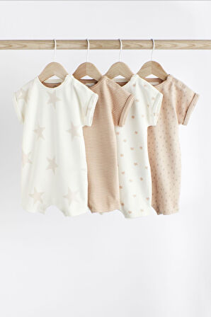 Next Baby % 100 Pamuklu Krem Yıldız Desenli 4’lü Romper Set