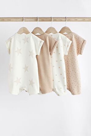Next Baby % 100 Pamuklu Krem Yıldız Desenli 4’lü Romper Set