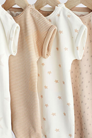 Next Baby % 100 Pamuklu Krem Yıldız Desenli 4’lü Romper Set