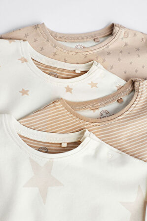 Next Baby % 100 Pamuklu Krem Yıldız Desenli 4’lü Romper Set