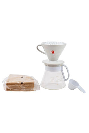 V60 Seramik Demleme Seti - 02 Dripper, Servis Sürahisi, Filtre Kağıdı Ve Ölçü Kaşığı