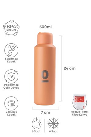  Paslanmaz Çelik Somon Rengi Su Şişesi 600 ml No:82