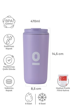  Paslanmaz Çelik Lila Mug Termos Termos Bardak 470 ml No:162