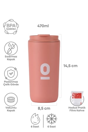  Paslanmaz Çelik Somon Mug Termos Termos Bardak 470 ml No:163