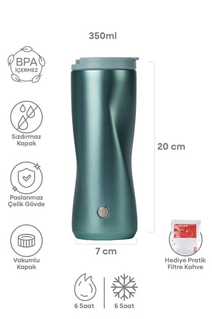 Paslanmaz Çelik Turkuaz Termos 350 ml Vakumlu Kapaklı No:137
