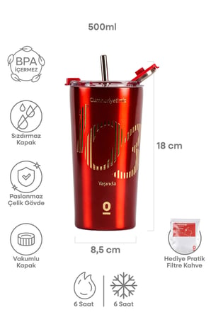 Cumhuriyet 103. Yıl Metal Pipetli Termos 550 Ml No:143