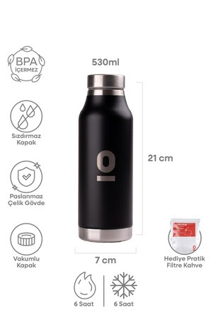 Espressolab Paslanmaz Çelik Siyah Çelik Matara 530 ml No:85