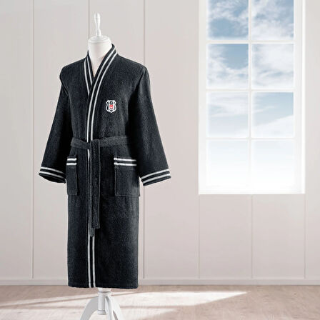 Taç Lisanslı Beşiktaş Siyah Beyaz Pamuk M Yetişkin Bornoz Siyah