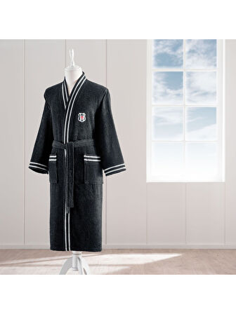 Taç Bjk Siyah Beyaz Yetişkin Bornoz, L