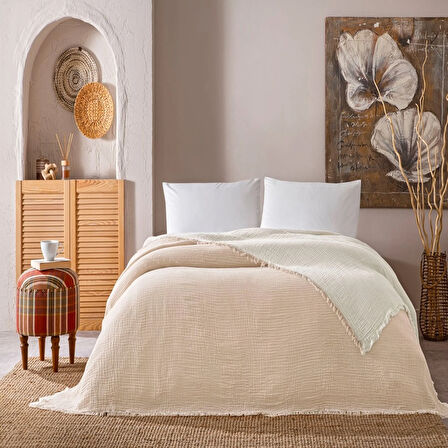 Linens Coraux Pamuk Muslin Çift Kişilik Pike Bej