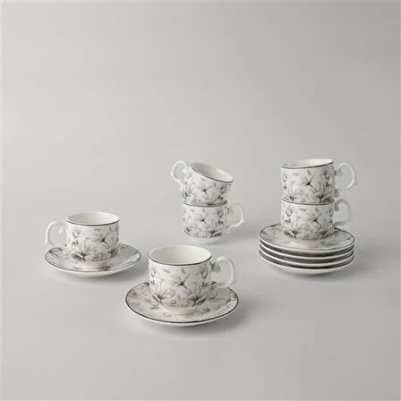 Linens Milio Porselen 6'lı 90 ml Kahve Fincan Takımı Siyah Beyaz Gold Detaylı