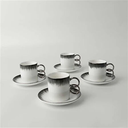 Linens Edith Porselen 4'lü 110 ml Kahve Fincan Takımı Antrasit