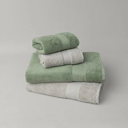 Linens Vita 4'lü Pamuk Yüz/Banyo havlusu Seti Haki/Gri