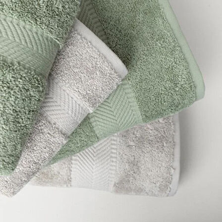 Linens Vita 4'lü Pamuk Yüz/Banyo havlusu Seti Haki/Gri