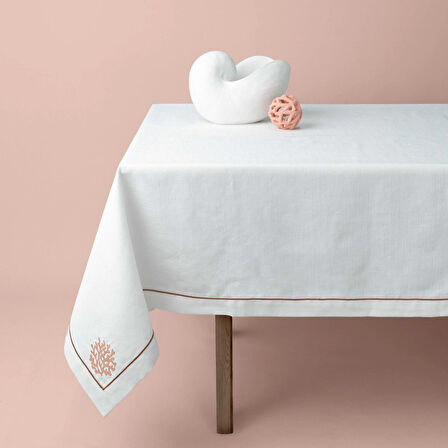 Linens Shell 150X250 cm Masa Örtüsü Ekru Mercan