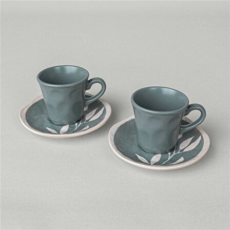 Linens Daphne Seramik 2'li 90 ml Kahve Fincan Seti Yeşil