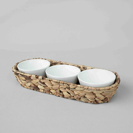 Linens Straw Porselen 3'lü 39x13,5x7 cm Sunum Kasesi