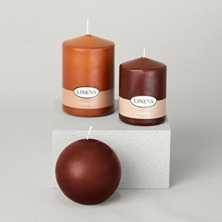 Linens Basic Çap 8 cm Yuvarlak Mum Kahve