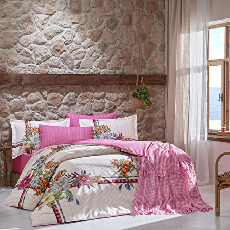 Taç Butik Alaçatı Pike Pamuk Çift Kişilik Pike Pembe