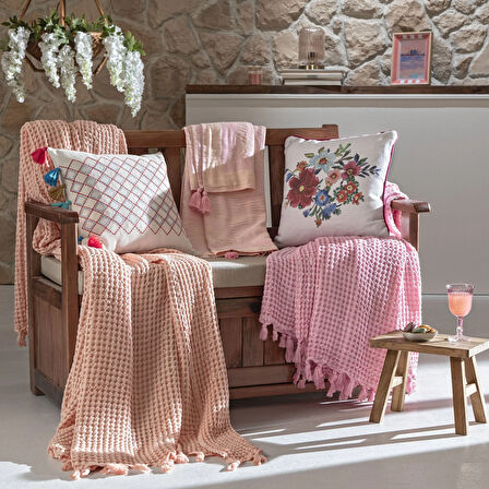 Taç Butik Alaçatı Pike Pamuk Çift Kişilik Pike Somon