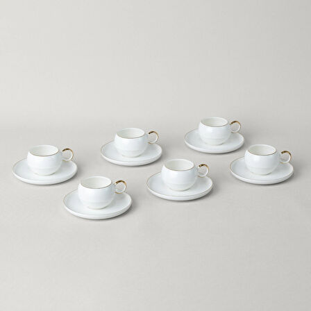 Linens Sally Porselen 6'lı 90 ml Kahve Fincan Seti Beyaz-Gold