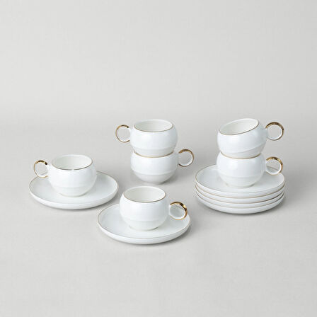 Linens Sally Porselen 6'lı 90 ml Kahve Fincan Seti Beyaz-Gold