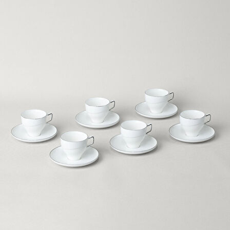 Linens Javed Porselen 6'lı 90 ml Kahve Fincan Seti Beyaz-Gümüş