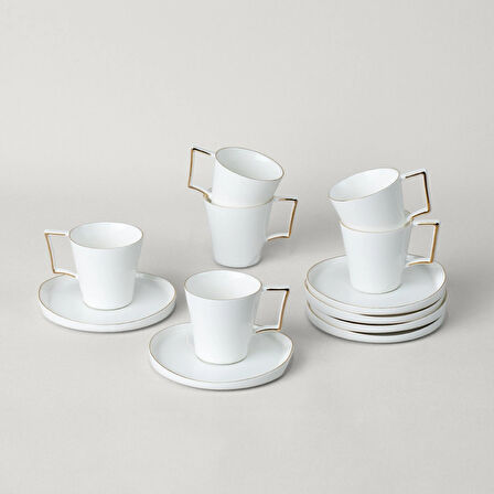 Linens Davies Porselen 6'lı 90 ml Kahve Fincan Seti Beyaz-Gold