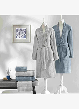 Taç Chain Pure Cotton Pamuk Aile Seti Gri Mavi