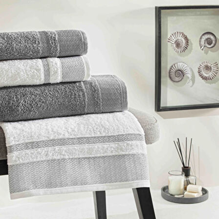 Taç Raya Pure Cotton Pamuk Aile Seti Beyaz Antrasit XXL