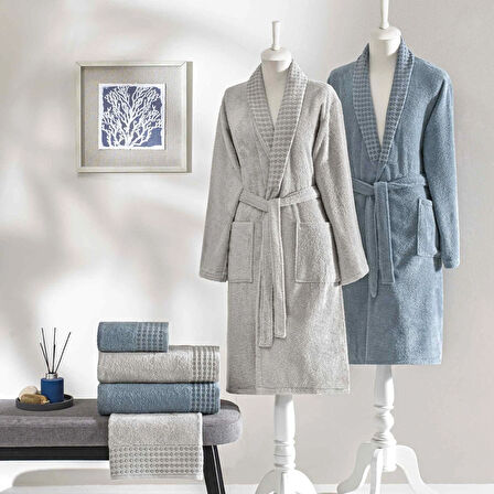 Taç Chain Pure Cotton Pamuk Aile Seti Gri Mavi XXL