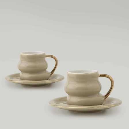 Linens Petal Porselen 2'li 95 ml Kahve Fincan Takımı Bej Gold