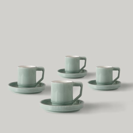 Linens Ciela Porselen 4'lü 90 ml Kahve Fincan Takımı Mint Gümüş