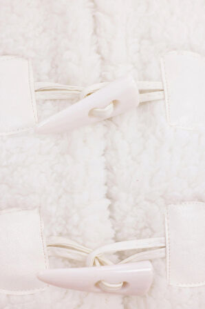 Kapüşonlu Düğmeli Peluş Mont - Kadın