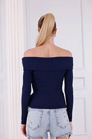 Madonna Yaka Uzun Kollu Fitilli Kadın Bluz