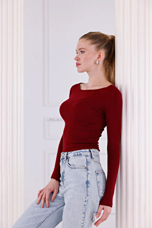 Buzzy Kumaş Uzun Kollu Kayık Yaka Bluz