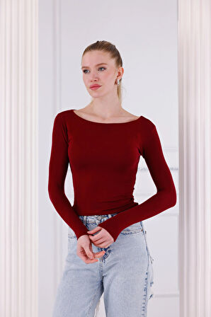 Buzzy Kumaş Uzun Kollu Kayık Yaka Bluz